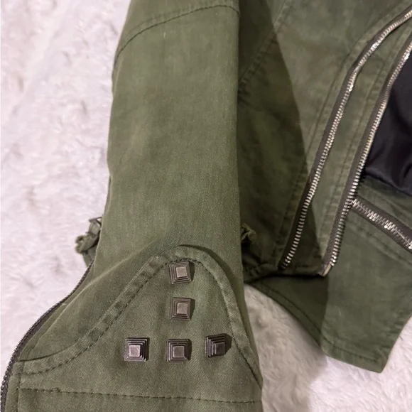 Olive camo green military studded multi zip jacket - Picture 5 of 11